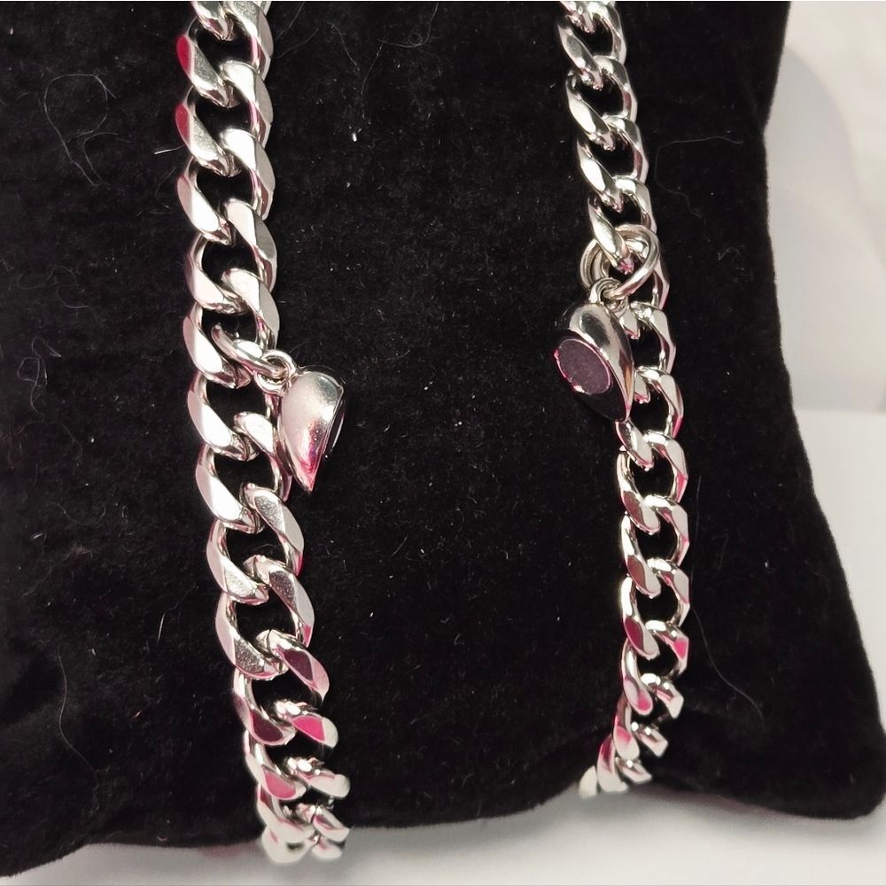 Couple’s Love Bracelet Set – Silver Magnetic Heart Cuban Link Valentine’s Gift - Picture 2 of 8